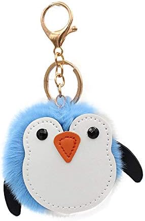 REAL SIC Fuzzy Penguin Keychain Pom Pom Charm - Faux Fur Fluff For Girl's & Women's Backpacks, Purses, Keychains & Gifts