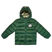 The Arctic Squad Jurassic Park Kid Hooded Puffer Jacket with Camouflage Lining, Dark Green, Size 5