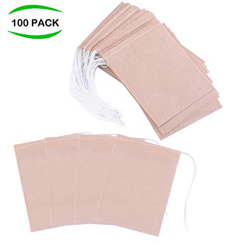 Tea Filter Bags, Disposable Tea Infuser with Drawstring for Loose Leaf Tea, 100% Natural Unbleached Paper, 100pcs Large Size By Exptolii