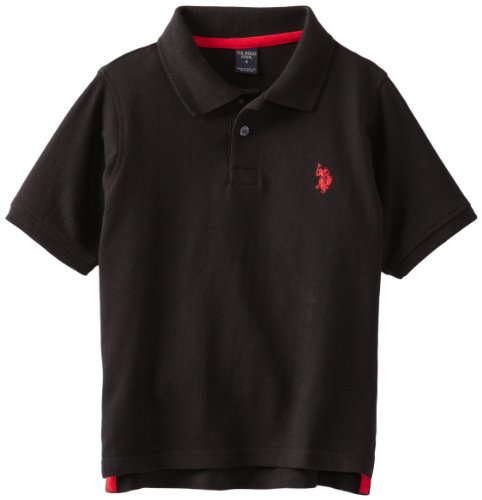 U.S. Polo Assn. Little Boys' Classic Polo Shirt, Black/Red, 7