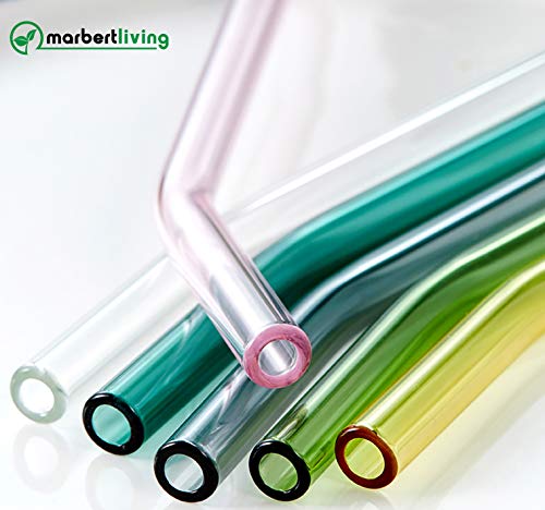 Wiederverwendbare Premium Glas Strohhalme inkl. Reinigungsbürsten und Smoothie Rezepten - 6er Set gebogen, 20cm x 8mm… – Bild 4