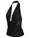 Womens Lightweight Sexy Drape Backless Cowl Neck Low Cut Halter Top with Stretch Black/S