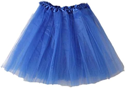 OUBAO Women Ballet Tutu Layered Organza Lace Mini Skirt (Blue)