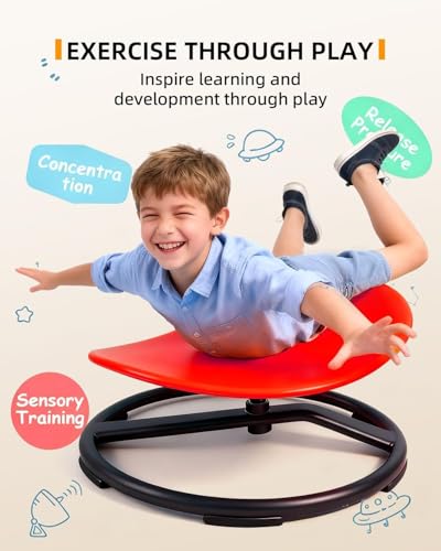 HELEE Spinning Chair for Autistic Kids, Sensory Swivel Chair, 220LBS Weight Capacity, Training Body Coordination, Indoor and Outdoor Sensory Toy for Children with ADHD/Autism (Red, L)