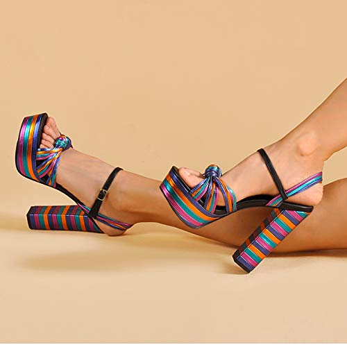 Women-Multi-Metallic-Chunky-Block-Dress-High-Heel-Wedge-Shoes-Platform-Sandals