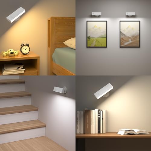 YiLaie Wall Lamps 2 Pcs, Interior Wall Sconces with Remote Controls, 3 Colour Temperatures, Touch Control, Wall Light 360° Rotatable Suitable for Bedroom, Living Room, Reading
