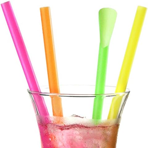 IMS Party 300138 Drinking Straws with Spoon-Shaped Ends (Bag of 100) - 6 x 205 mm - Assorted Neon Colours