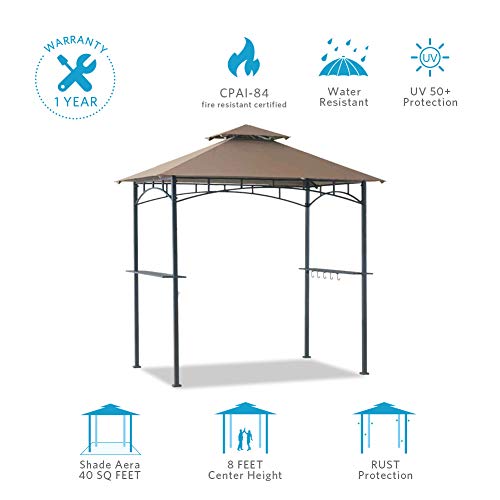Coastshade 5'x8' Grill Gazebo Canopy Tent, Polyester Double Teir Soft Top Cover with LED Light, UV Resistant and Waterproof Fabric, for Patio and Outdoor Living BBQ Shelter (5x8, Khaki)