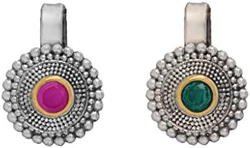 Fashion Honor 0.20 Grams Oxidised Silver &amp; Gold Green &amp; Pink Combo Nose Pin Set Jewellery Gift For Her, Girl, Women, Mother, Sister, Girlfriend, Party Wear, Daily Wear