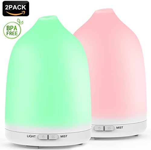 Essential Oil Diffuser , Avaspot 2 Pack 120ml Ultrasonic Aroma Diffuser Cool Mist Humidifier Aromatherapy Diffuser with Adjustable Mist Modes, Waterless Auto Off, 7 LED Light Color In One Box