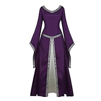 Womens Irish Medieval Dress Renaissance Costume Retro Gown Cosplay Costumes Fancy Long Dress Purple-XL