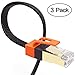 VANDESAIL CAT 7 Ethernet Cable, Nylon Braided Internet Cable, Shielded LAN Wire, Flat Network Cord with RJ45 Connectors (6ft-3Pack, Black)