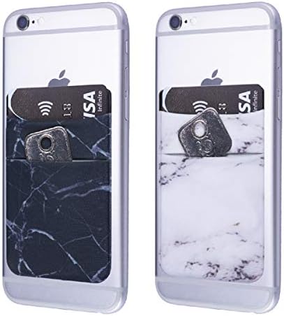 Casism Adhesive Phone Wallet Marble Stick On Phone Card Holder Phone Card Pouch for iPhone Android & All Smartphones (2 PCS, White & Black)