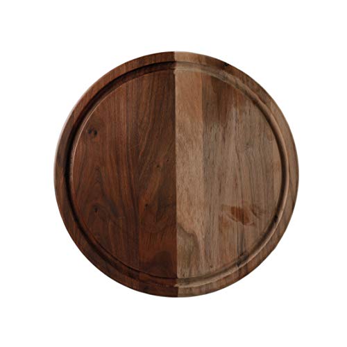 Pandapark Wooden Cutting Board,American Hardwood Chopping and Carving Countertop Block with Juice Drip Groove (11'' Round)