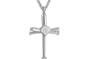 SKQIR Baseball Necklace for Men,Sports Baseball Cross Pendant Necklace with Number for Athletes Stainless Steel Baseball Cross Chain for Boy