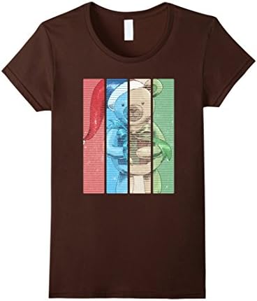 Womens Retro Teddy Bear Santa Art T-Shirt : Cute Christmas Day Gift Small Brown