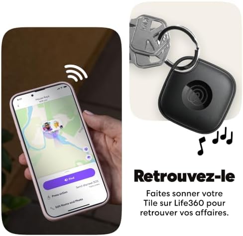 Tile - Tracker Bluetooth, détecteur de clés et localisateur d'objets pour clés, Sacs & Autres. Détecteur de téléphone. Compatible avec iOS & Android. Lot de 1 (Noir)