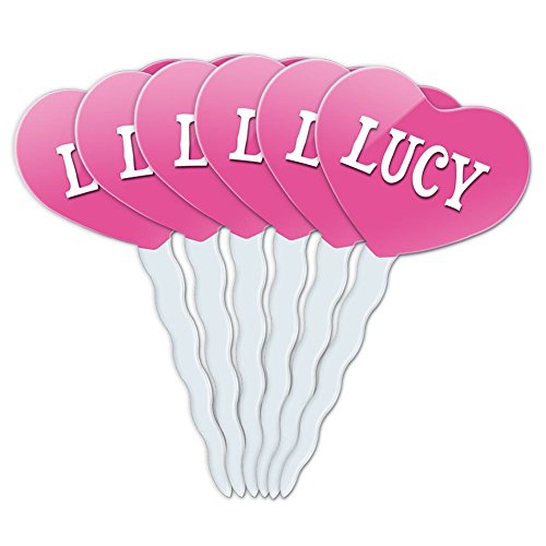 Pink Heart Love Set of 6 Cupcake Picks Toppers Decoration I Love Heart Name La-Mo - Lucy