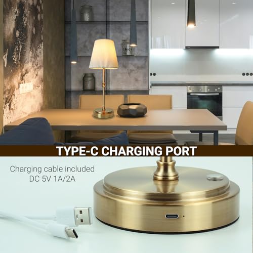 HSLighting Wireless Table Lamp, Cordless Lamps Battery Operated Fabric Shade Rechargeable Night Lamp Lightweight and Continuously Dimmable for Dining Room Living Room, 38cm 5000mAh