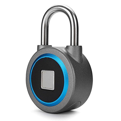 Fingerprint Padlock, Bluetooth Connection Metal Waterproof, Suitable for House Door, Suitcase, Backpack, Gym, Bike, Office, APP is Suitable for Android/IOS, Support USB charging (Blue) 