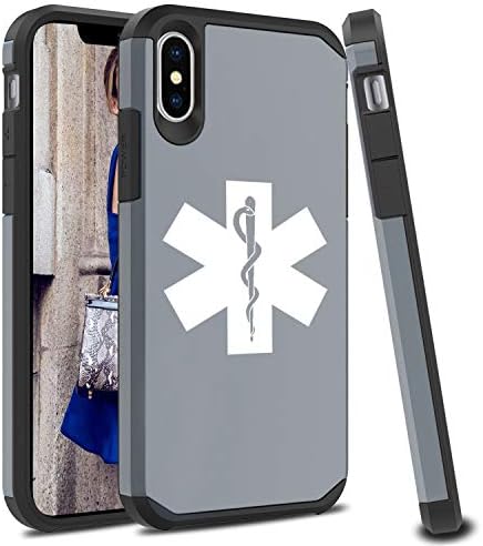 Shockproof SI Impact Hard Soft Case Cover Protector for Apple iPhone Star of Life EMT Paramedic (Silver, for Apple iPhone X/iPhone Xs)