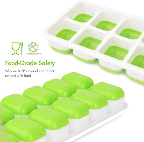 Blizad Ice Cube Trays 2 Pack, Easy Release,Food Grade Silicone Plastic Ice Tray, Spill-Resistant Removable Lid, LFGB Certified &amp; BPA Free(Blue+Green)