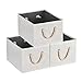 MaidMAX Cloth Storage Baskets, 14.4×10×8.4'', Shelf Basket, Collapsible Storage Bins with 2 Cotton Rope Handles, Bamboo Style Slubbed Fabric, Beige with Gray Lining, Set of 3