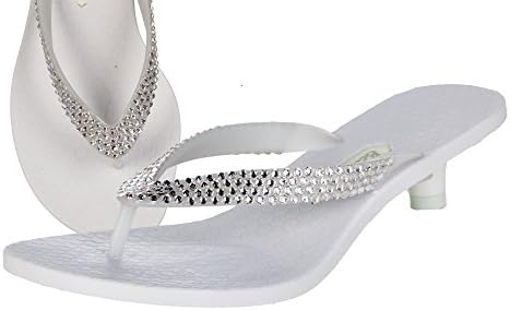 Women's Ladies Swarovski Crystal Jeweled Beach Wedding Thong Kitten Heeled Sandals