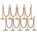 10PCS Gold Stanchion Post, 5 Ft Red Velvet Rope