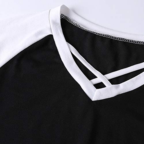 Mayunn Women's Sexy Long Sleeve V Neck Shirts Patchwork Cross Undershirts T-Shirt Blouse Tops