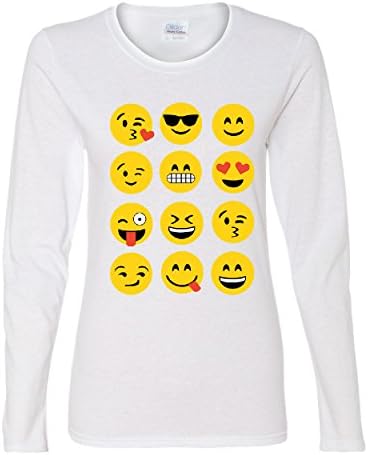 Emoji Funny Long Sleeve T-Shirt Smiley Face Texting White S
