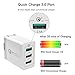 Quick Wall Charger 30W Qualcomm 3-Port USB Travel Cell Phone Fast Charging Foldable Plug Smart IC Charger Power Adapter for iPhone and More (White)