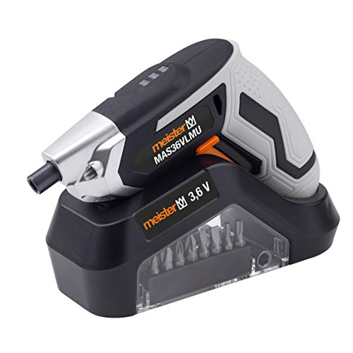 Meister Akkuschrauber 3,6 V, MAS36VLMU - 2,0 Ah - 12-teiliges Zubehör - Mit Ladestation - LED-Arbeitsleuchte - Ideal zum…