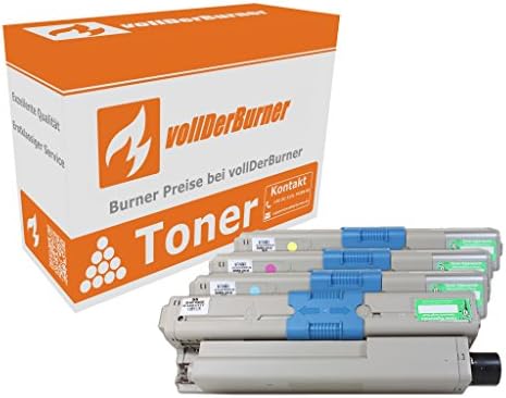 Vollderburner XL Toner Replaces OKI C301 °C321 44973536, 44973535, 44973534, 44973533 for C301/C321, MC332 MC342 1x2.200 Seiten (Schwarz) & 3x1500 Seiten (Farben)