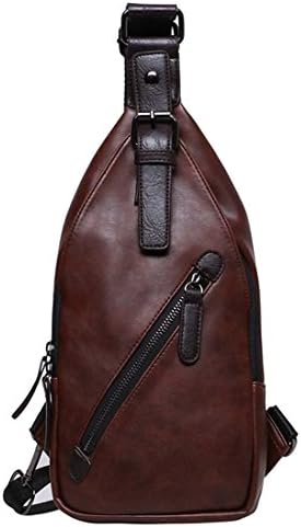 Amarte Men's Leather Sling Bag Water Resistant Crossbody Bag Casual Chest Shoulder Backpack Brown