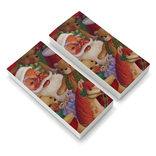 Christmas Holiday Santa Teddy Bears Toys Eraser Set of 2