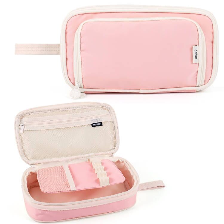 MAMUNU Big Capacity Pencil Cases Multi Compartment Pencil Pouch Aesthetic for Girls Women, Portable Pencil case with Handle Stationery Organizer Pen Bag with Zipper for College School Office (Pink)