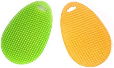 Hiwin Silicone Dish Scrubber Washing Brush, Multi-purpose Cleaning For Fruit Washer Vegetable Cleaner Heat-resistant Mat (2 of pack / Green+ Orange)