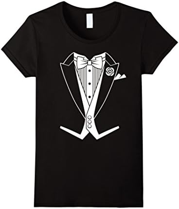 Womens White Tie Formal Tailcoat Tuxedo T-Shirt Medium Black