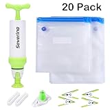 Sous Vide Bags Kit for Anova Cookers-20 Reusable BPA Free Food Vacuum Sealed Bags,1 Hand Pump, 2 Bag Sealing Clips and 4 Sous Vide Clips, Easy to Use, Practical for Food Storage & Cooking