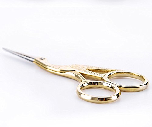 BIHRTC Gold Stainless Steel Sharp Tip Classic Stork Scissors Crane and Butterfly Design Sewing Scissors DIY Tools for Embroidery, Sewing, Craft, Art Work & Everyday Use