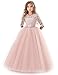 Long Ball Gown Dresses for Girls 8 9 Blush Wedding Celebration Party Dresses Long Sleeve 8T A-Line Prom Pageant Dresses for Girls 7-16 Floor Full Length Princess Dress for Girls Elegant (Pink 140)