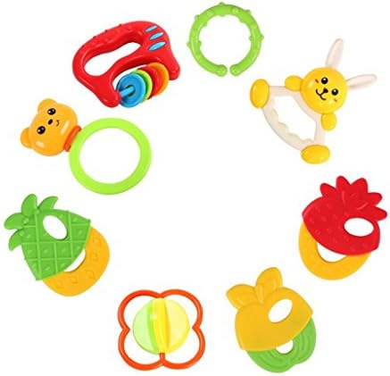 ROWAG Educational 8 Pieces Baby Rattles and Teethers Playset Infants Toys for Toddler Newborn