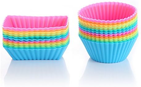 OuTera Silicone Cupcake Baking Muffin Cups Liners Molds Sets for Ice cream cakes Cheesecakes Gelatin Chocolate lined desserts 24 Pack [1 Year Warranty ]