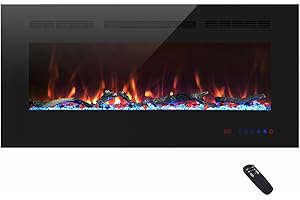 Cheerway 36 inch Wall Mounted &Recessed in Wall Electric Fireplace with Heater, Linear Wall Fireplace w/Thermostat, Adjustable Flame&Fuel Color, Remote & Touch Control w/Timer, 750W/1500W