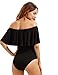 Verdusa Women's Off The Shoulder Short Sleeve Ruffle Bodysuit Black L