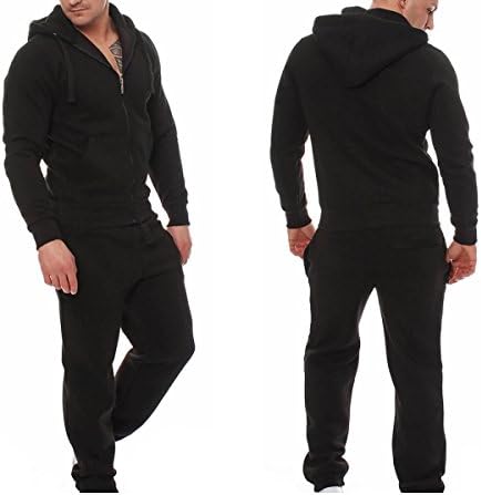 Figoo Men Fashion Jogging Full Tracksuit Pullover Hoodies Cotton Zipper Sweatsuit Set Top+Pants (Black, L)