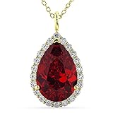  4 69ct 14k yellow gold halo pear shaped halo ruby and diamond accented pendant necklace