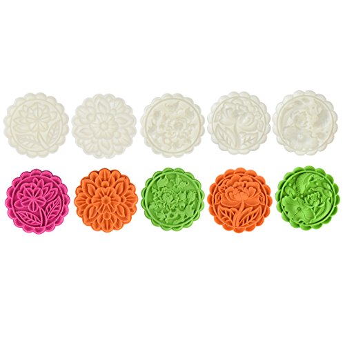 180g 5pcs Cookie Stamps Thickness Adjustable Moon Cake Mold Set, Cookie Press DIY Decoration Hand Press Cutter Cake Dessert Mold