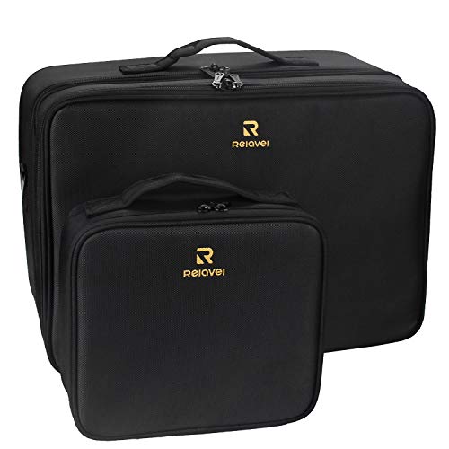 Relavel Makeup Case Train Case Makeup Bag Cosmetic Makeup Brush Organizer Makeup Artist Box 2 Pack Large and Small Size with Adjustable Dividers 1 Relavel Makeup Case Train Case Makeup Bag Cosmetic Makeup Brush Organizer Makeup Artist Box 2 Pack Large and Small Size with Adjustable Dividers